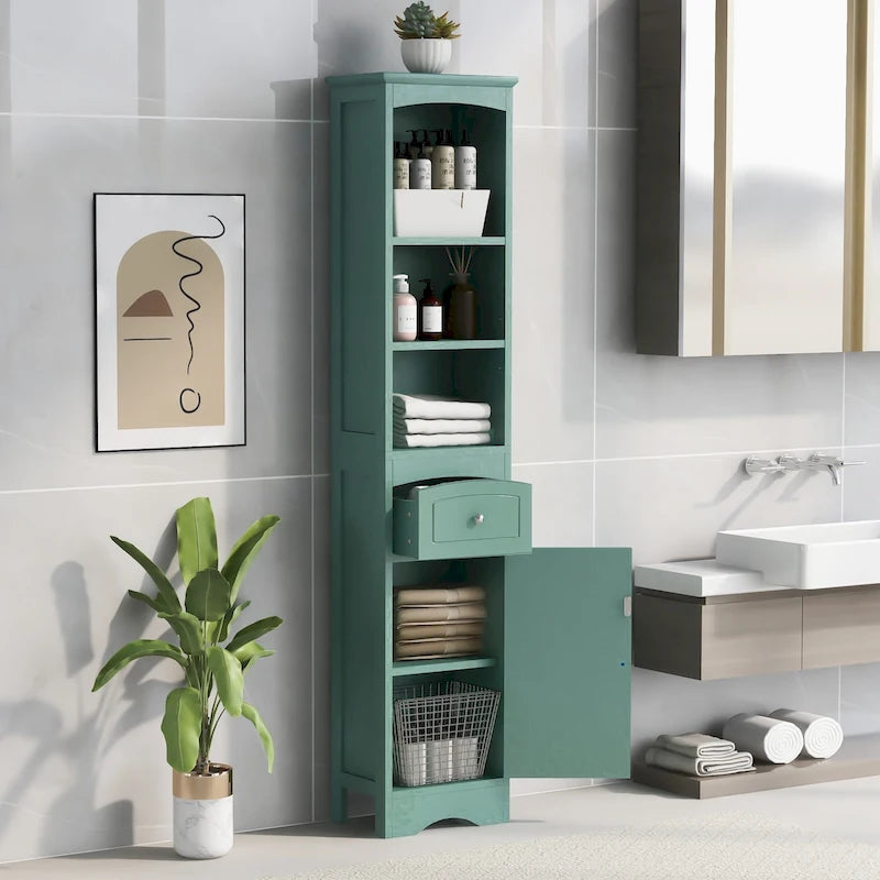 Tall Bathroom Cabinet, Freestanding Storage Cabinet with Drawer, MDF Board, Adjustable Shelf