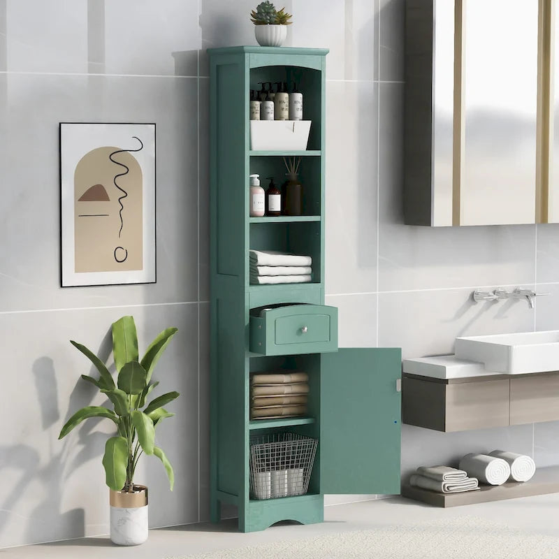 Tall Bathroom Cabinet, Freestanding Storage Cabinet with Drawer, MDF Board, Adjustable Shelf