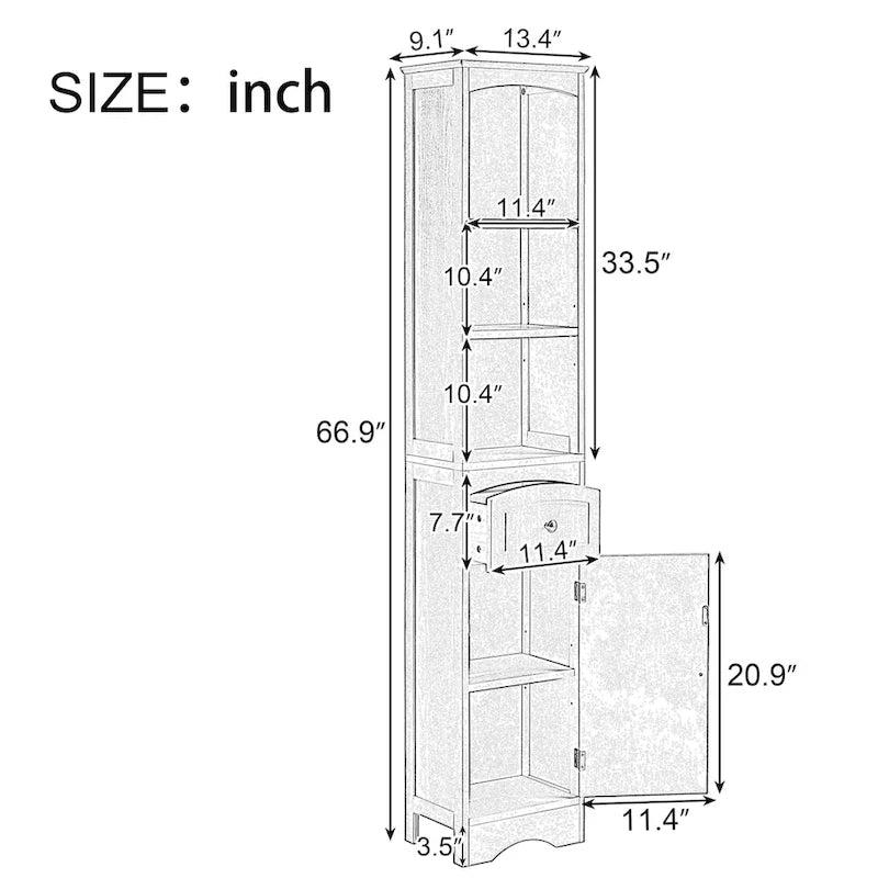 Tall Bathroom Cabinet, Freestanding Storage Cabinet with Drawer, MDF Board, Adjustable Shelf