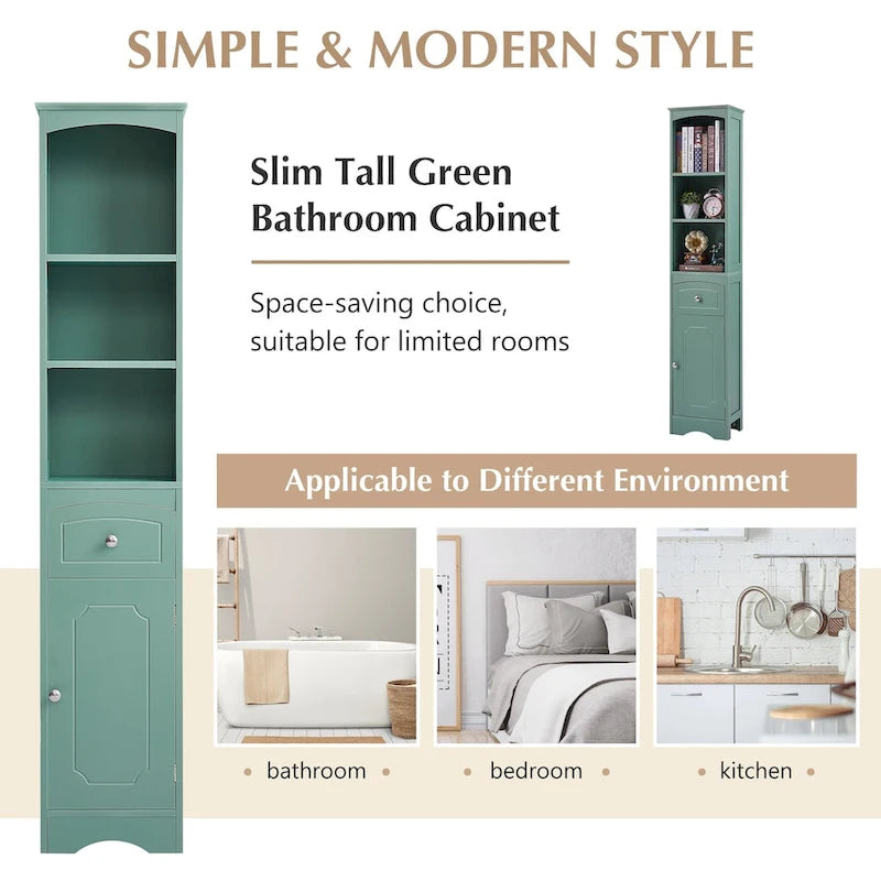 Tall Bathroom Cabinet, Freestanding Storage Cabinet with Drawer, MDF Board, Adjustable Shelf