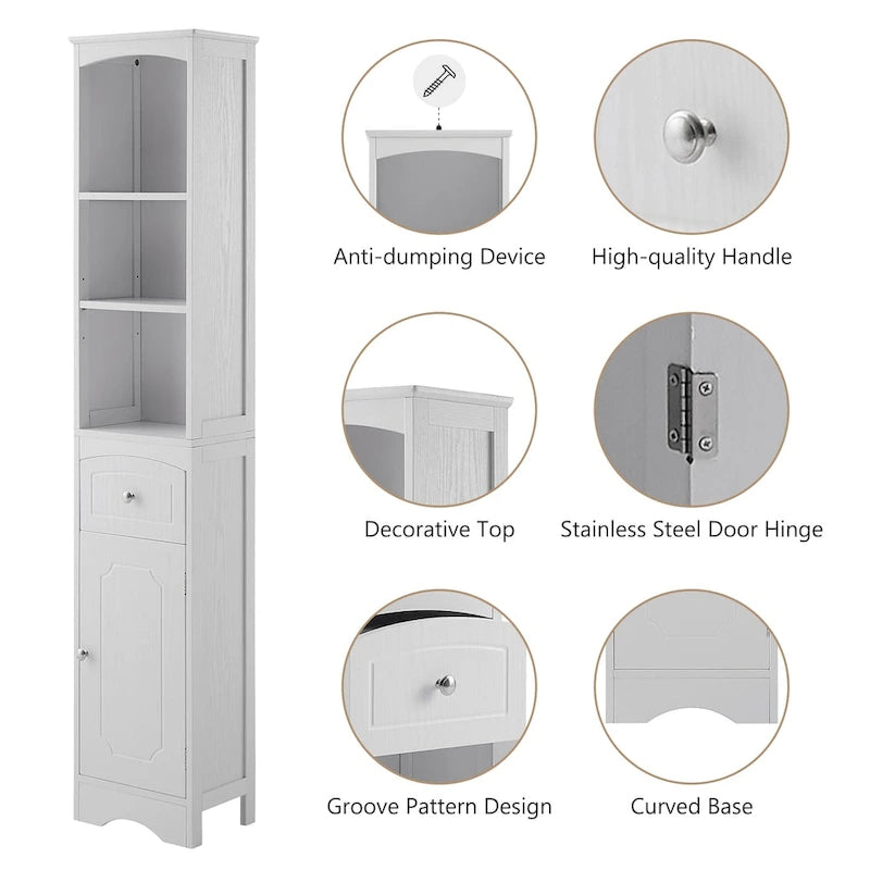 Tall Bathroom Cabinet, Freestanding Storage Cabinet with Drawer, MDF Board, Adjustable Shelf