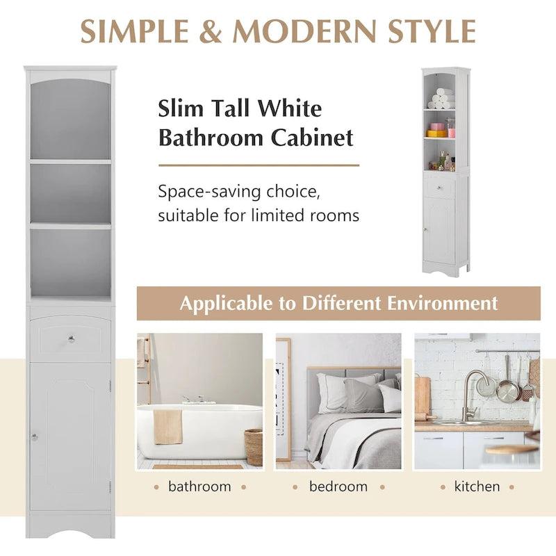 Tall Bathroom Cabinet, Freestanding Storage Cabinet with Drawer, MDF Board, Adjustable Shelf