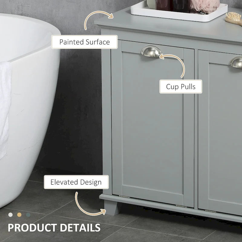 Bathroom Storage Organizer with Two-Compartment Tilt-Out Hamper
