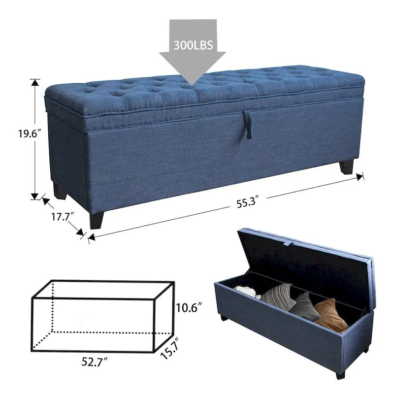 Extra Long Storage Ottoman Entryway Bench with Flip Top Storage Chest