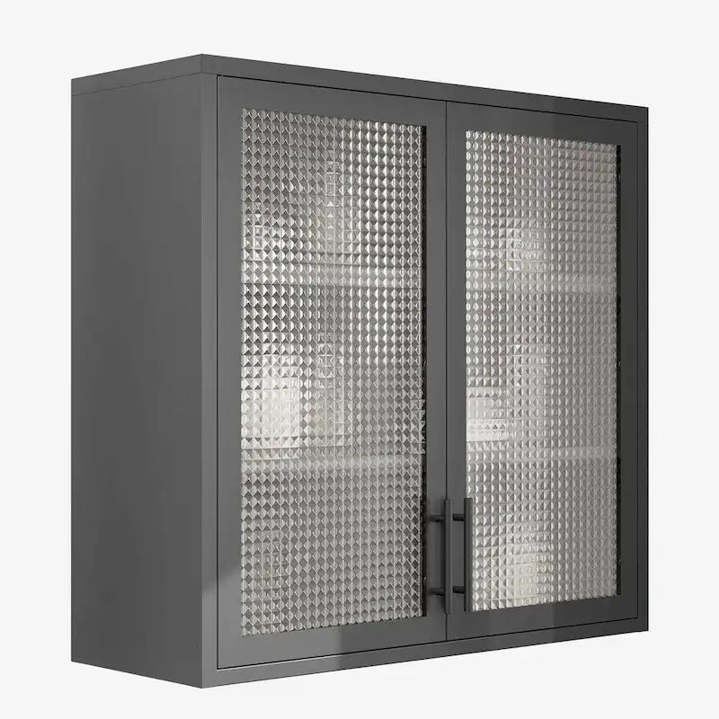 Wall Mounted Cabinet Table-Top Storage Cabinet with Hazy Glass Doors and 2 Adjustable Shelves for Living Room
