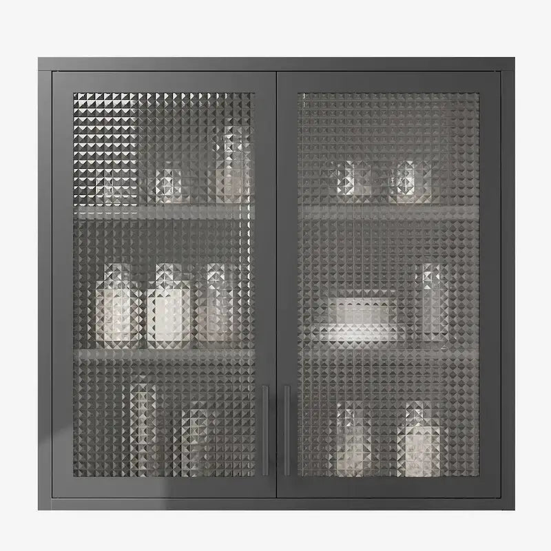 Wall Mounted Cabinet Table-Top Storage Cabinet with Hazy Glass Doors and 2 Adjustable Shelves for Living Room