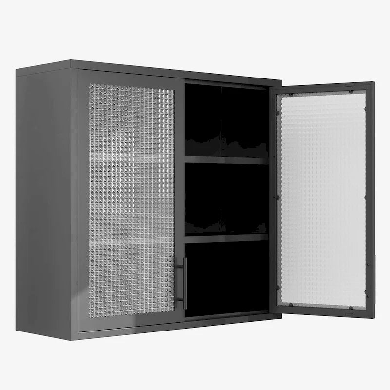 Wall Mounted Cabinet Table-Top Storage Cabinet with Hazy Glass Doors and 2 Adjustable Shelves for Living Room