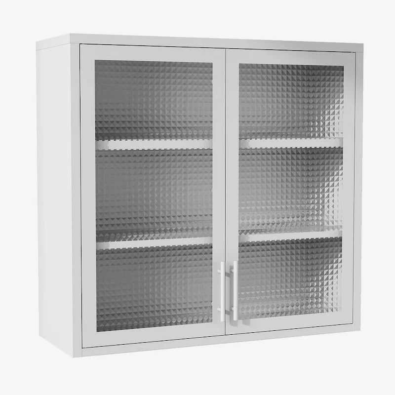 Wall Mounted Cabinet Table-Top Storage Cabinet with Hazy Glass Doors and 2 Adjustable Shelves for Living Room