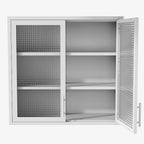 Wall Mounted Cabinet Table-Top Storage Cabinet with Hazy Glass Doors and 2 Adjustable Shelves for Living Room