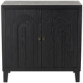 Wooden Geometric Art Deco Inspired Carved Arch 2 Door Room Cabinet with Gold Knobs - Black