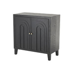 Wooden Geometric Art Deco Inspired Carved Arch 2 Door Room Cabinet with Gold Knobs - Black
