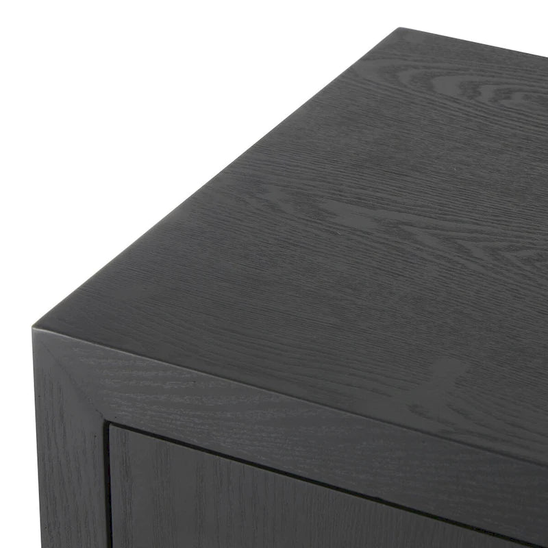 Wooden Geometric Art Deco Inspired Carved Arch 2 Door Room Cabinet with Gold Knobs - Black