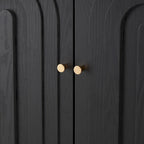 Wooden Geometric Art Deco Inspired Carved Arch 2 Door Room Cabinet with Gold Knobs - Black