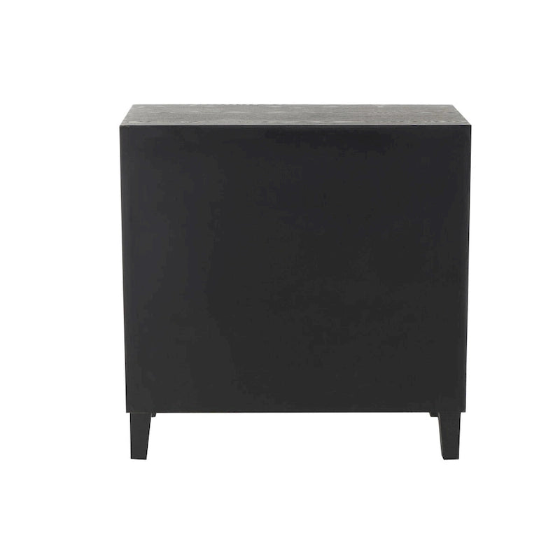 Wooden Geometric Art Deco Inspired Carved Arch 2 Door Room Cabinet with Gold Knobs - Black